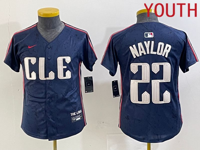 Youth Cleveland Indians 22 Naylor Blue City Edition Nike 2024 MLB Jersey style 1